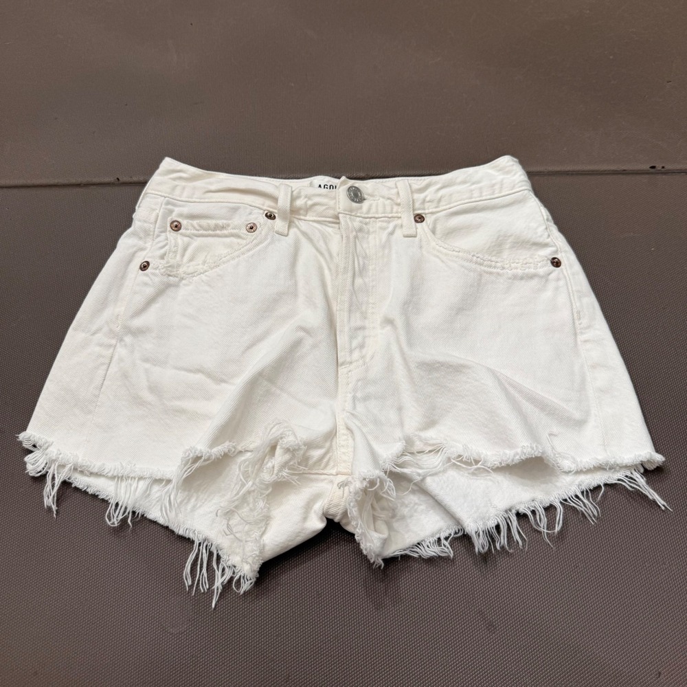 AGOLDE Parker High Rise Distressed Denim Shorts White A026C-1183 Size 24